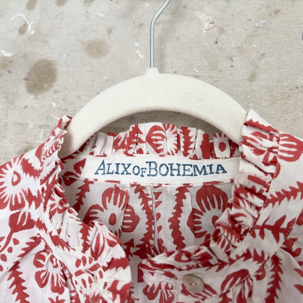 Alix Of Bohemia Red Floral Button Down Blouse - image 3